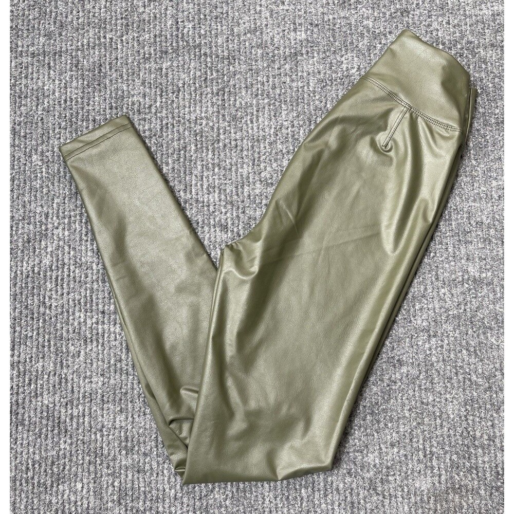 OFFLINE By AERIE Real Luxe Faux Leather Leggings Green XS Short NWOT